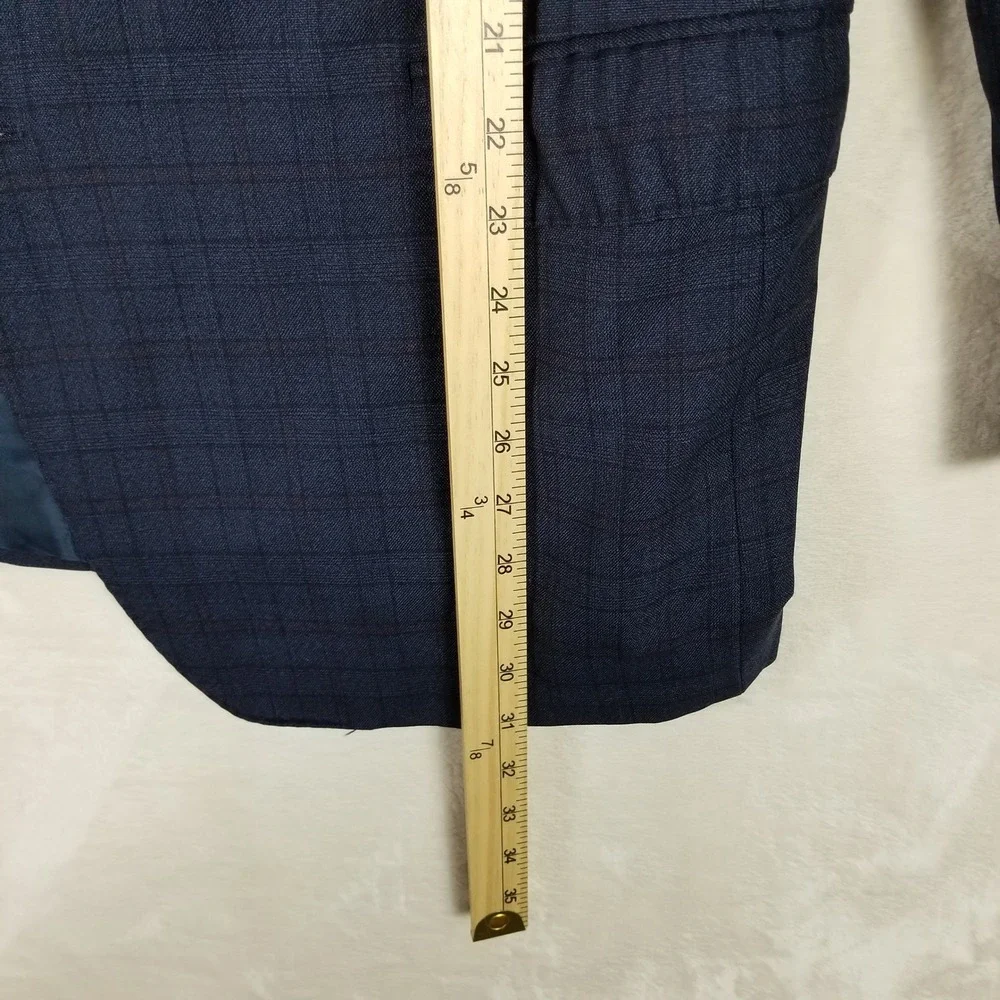Samuelsohn Sport Coat Mens 46R Navy Blue Colombo Icewool 150s Windowpane Blazer
